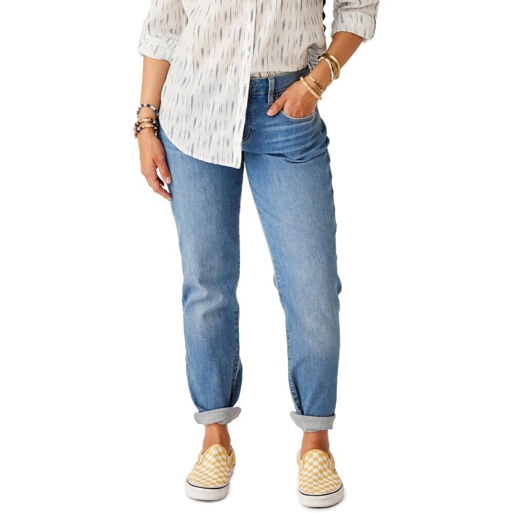 Women’s Organic Cotton Boyfriend Jeans Mid-Rise Relaxed Fit Cuffed Style